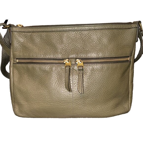 Fossil Elise Purse Green Pebbled Leather Crossbody Two Zippered Pockets Handbag - Picture 1 of 6